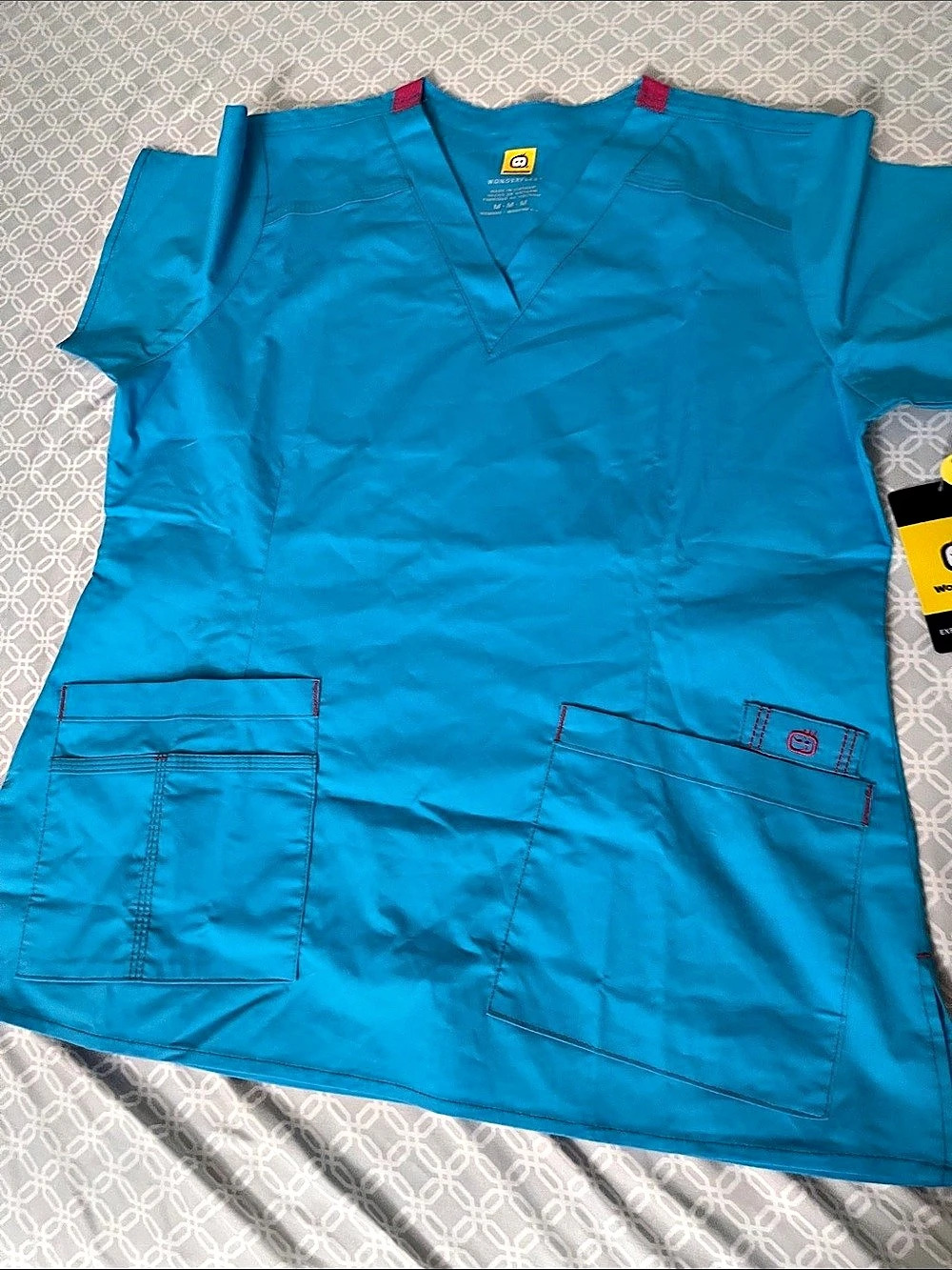 WonderWink WonderFLEX Verity V-Neck Scrub Top Blue Medium NWT
